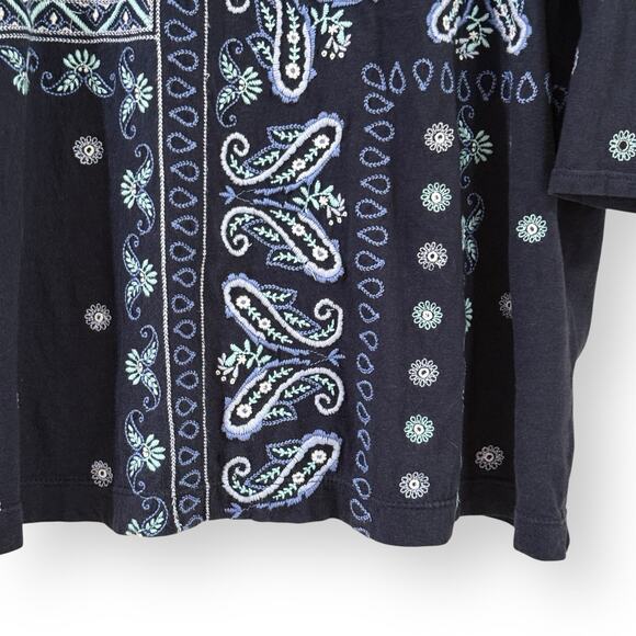 J.Jill Flagstaff Embroidered Patchwork Top Womens Size Large Navy Blue Boho - Picture 3 of 10